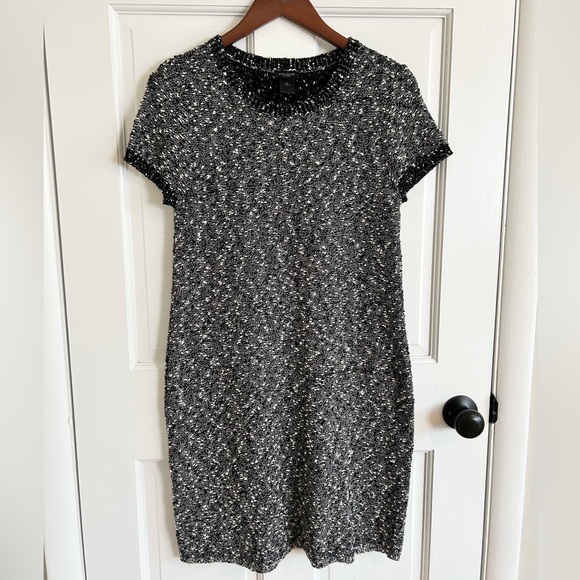 Ann Taylor Dresses & Skirts - Ann Taylor | Black and white textured short sleeve sweater dress knee size M
